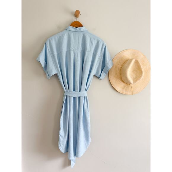 J.Crew Factory | NWT Linen-blend belted mini shirtdress in Light blue | Sz M - Picture 7 of 12